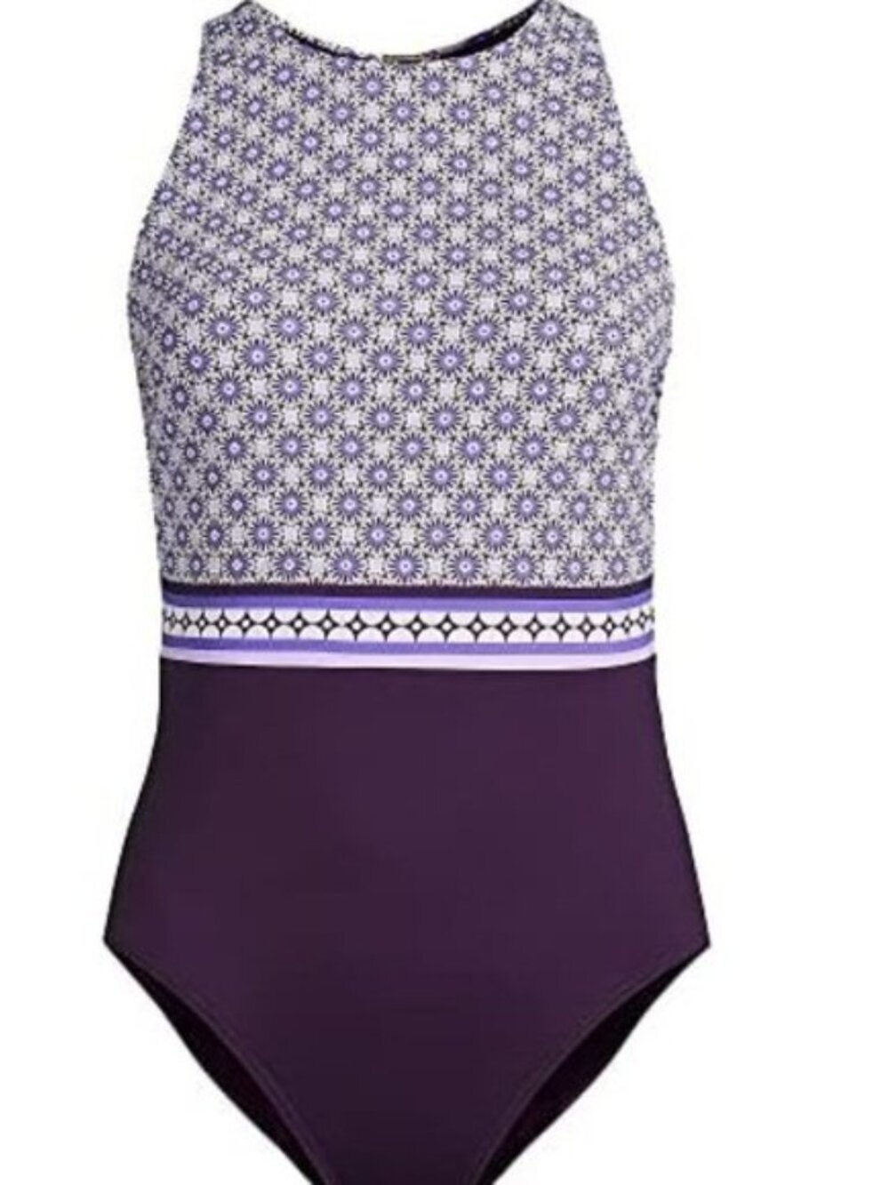 Land's End Women's Size L Tugless High Neck Portrait Back One Piece Swimsuit NEW - Picture 10 of 10